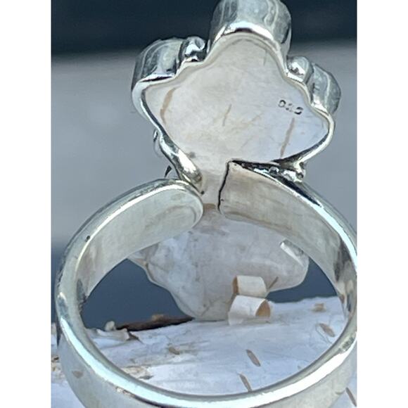 Kingman Turquoise & Moissanite Cluster Sterling Adjustable Ring-Southwest 5.5-7 - Picture 6 of 9